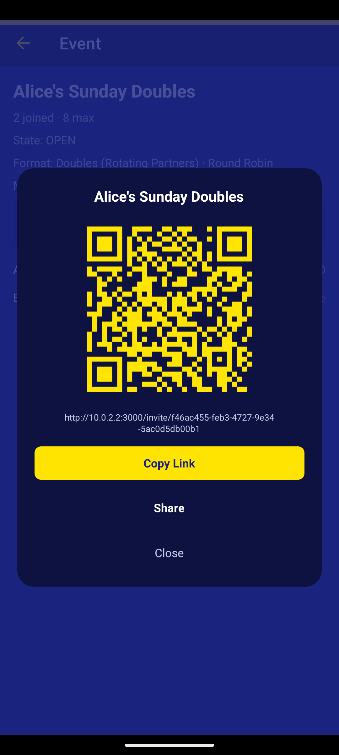 SmashDrop Share Event with QR Code
